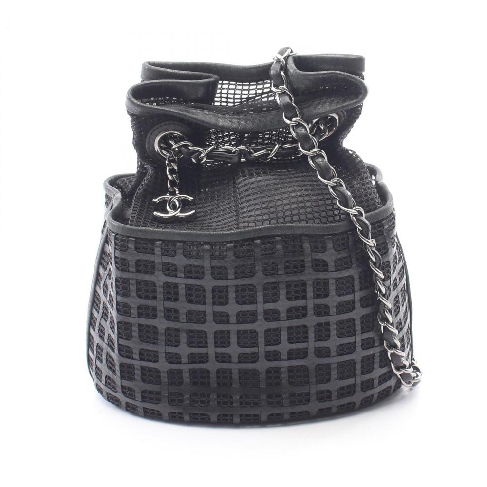 Chanel Coco Mark Drawstring Bucket Bag Shoulder Handbag Leather Mesh Women's ...